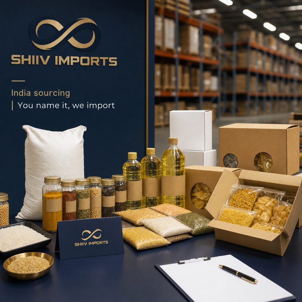 Shiiv Imports catalogue cover for authentic Indian food brands. The cover states that the brands shown are capability examples, not an exclusive range.